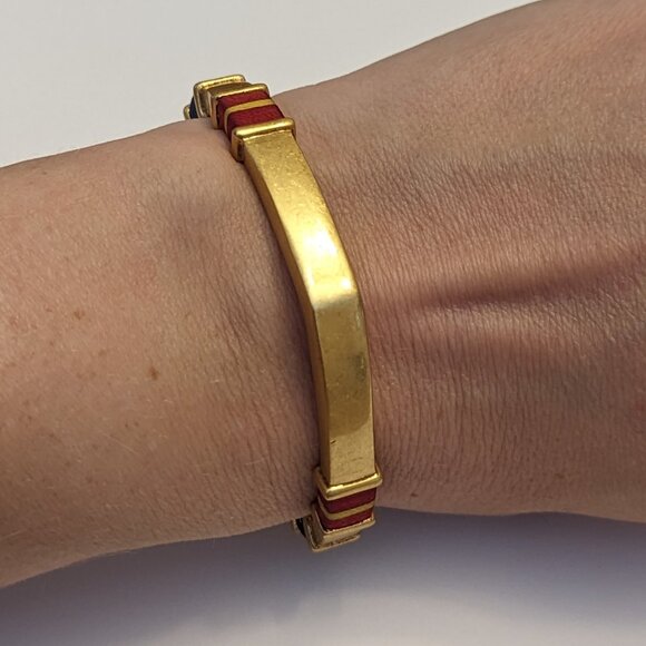 Madewell Black and Red Stripe Gold-toned Cuff Bracelet - Picture 7 of 7